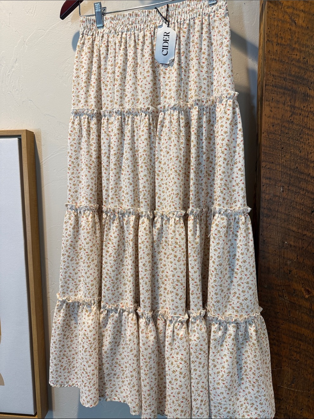 Cider Cream Floral Tiered Maxi Skirt with Tiny Blooms
